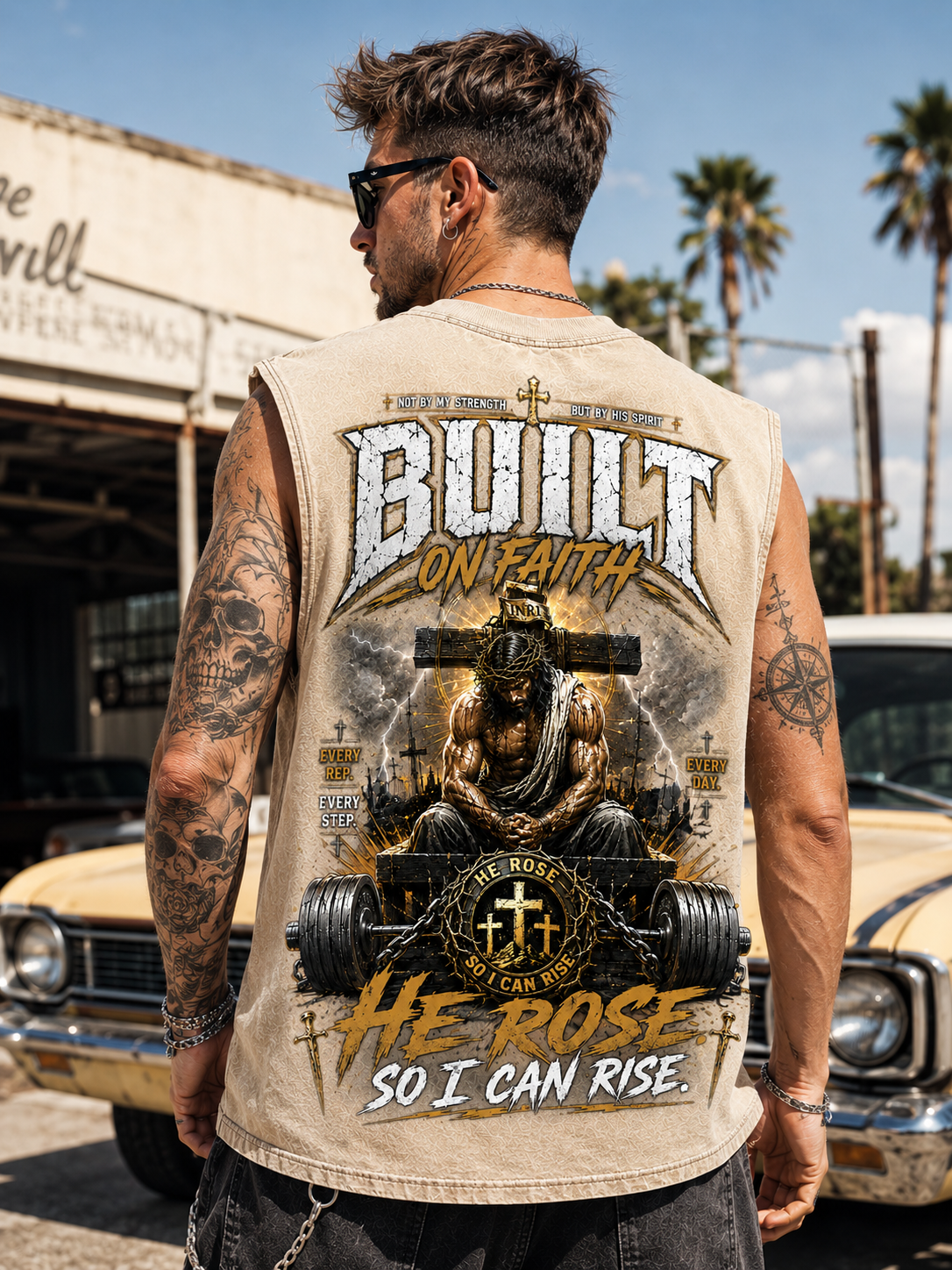 Built on Faith – He Rose Graphic Wash Tank