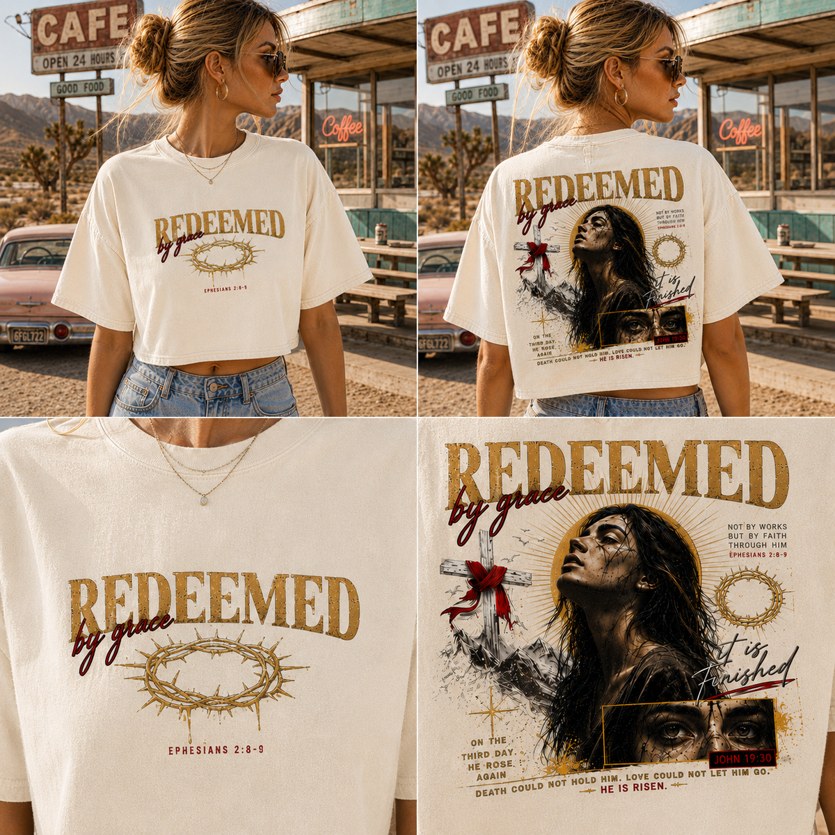 Redeemed by Grace – Vintage Faith Crop Tee