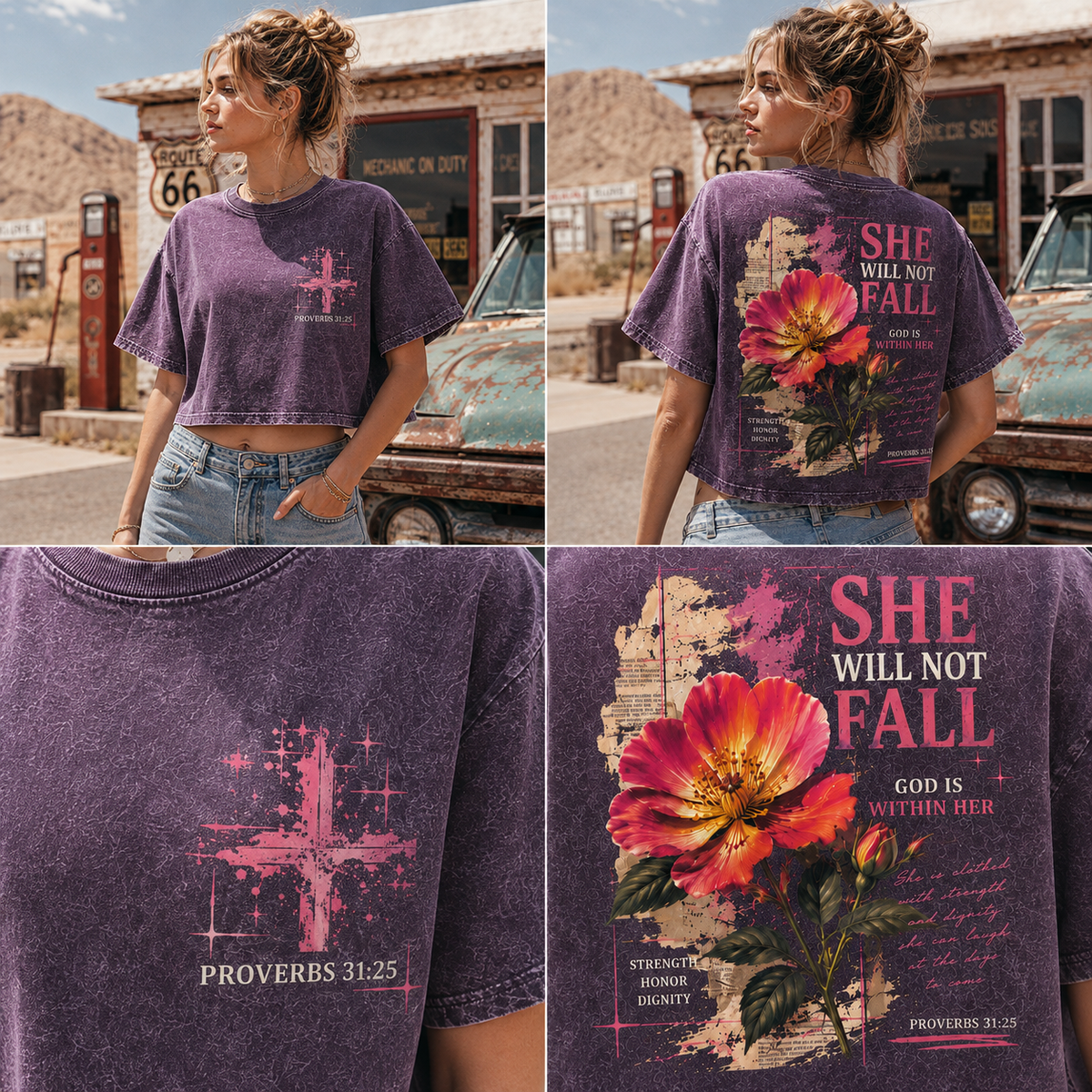 She Will Not Fall – Vintage Floral Faith Crop Top
