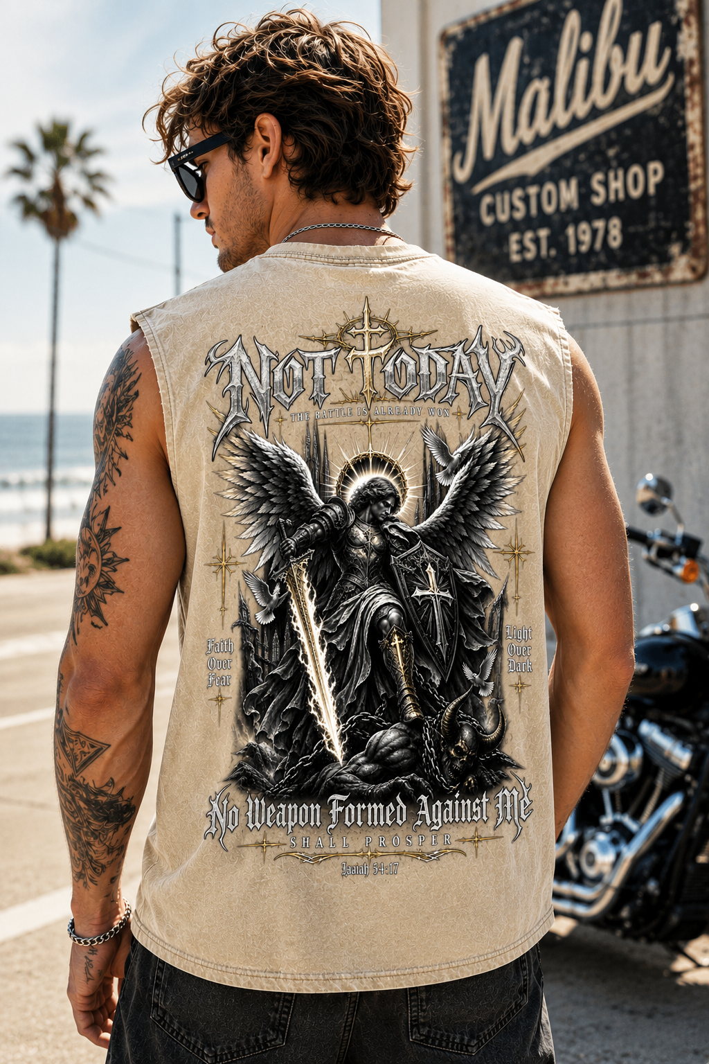 Not Today Washed Blue Muscle Tee – Gothic Faith Graphic