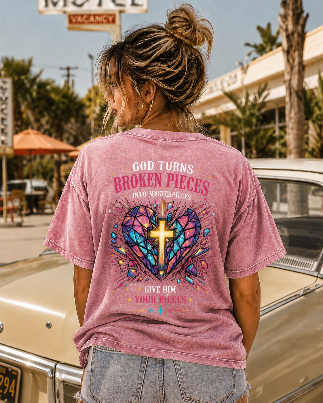 Broken Pieces Masterpiece – Vintage Cross Graphic T-Shirt
