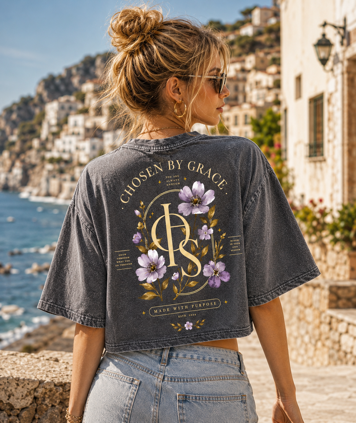 Chosen By Grace – Vintage Washed Graphic Crop Top