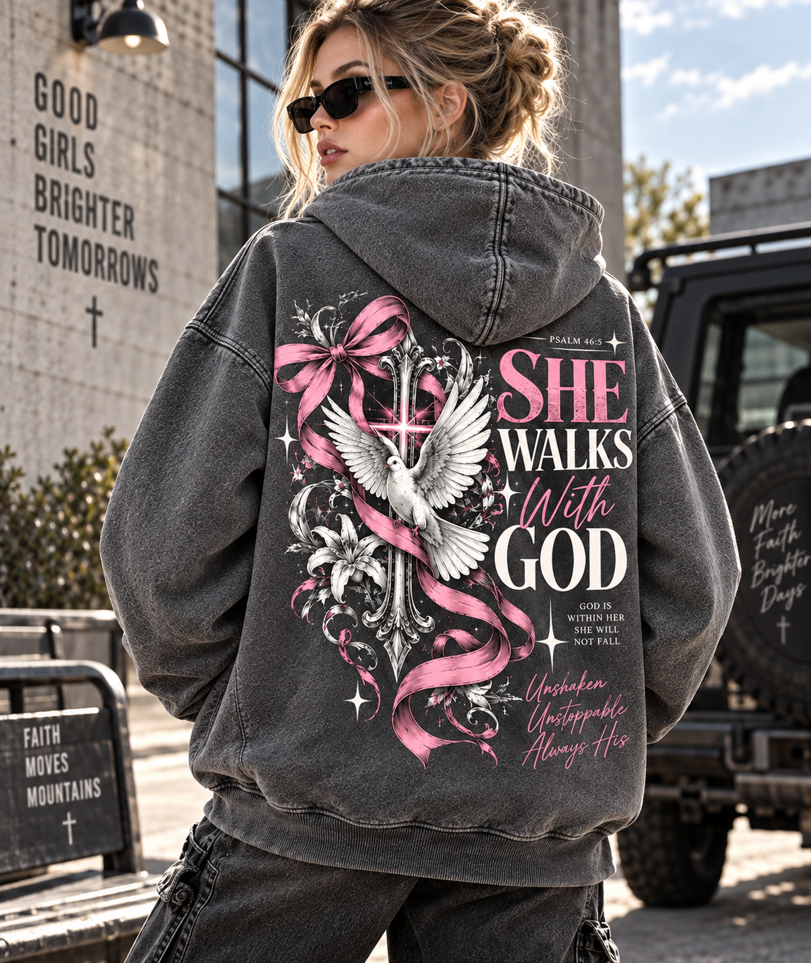 She Walks With God – Vintage Faith Hoodie