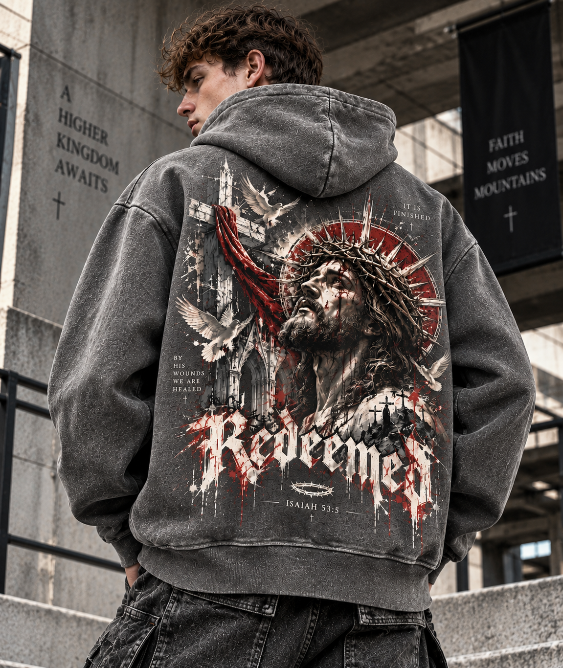Redeemed Faith Vintage Hoodie – Washed Beige