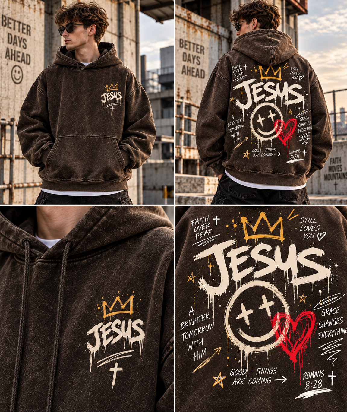 Faith Over Fear – Vintage Jesus Wash Hoodie