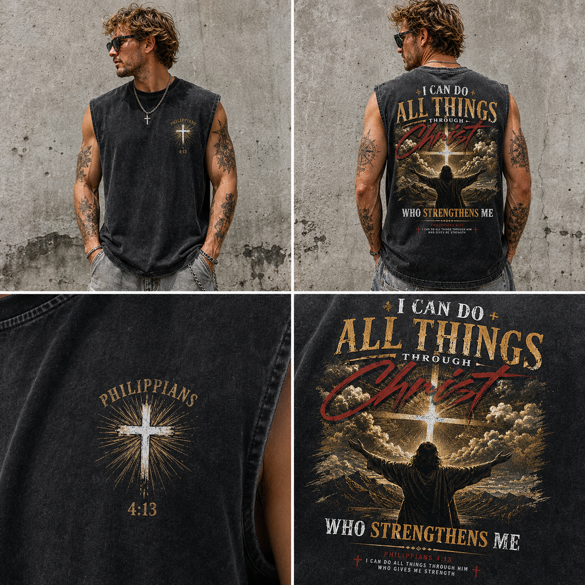 Philippians 4:13 Vintage Washed Muscle Tee