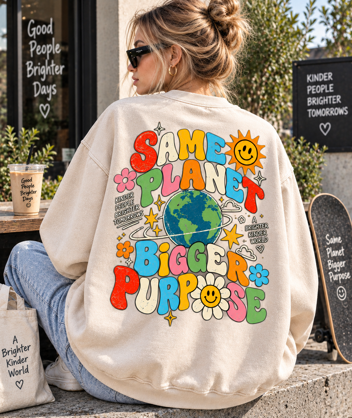 Same Planet Bigger Purpose – Vintage Graphic Sweatshirt