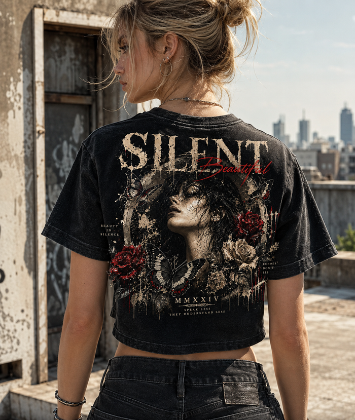 Silent Beautiful Butterfly Crop Top – Vintage Wash Tee