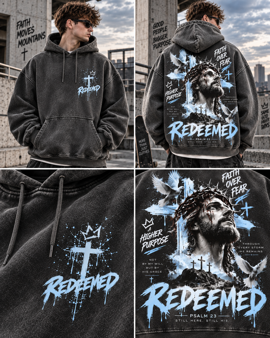 ⭐ Redeemed Faith Hoodie – Vintage Christian Streetwear