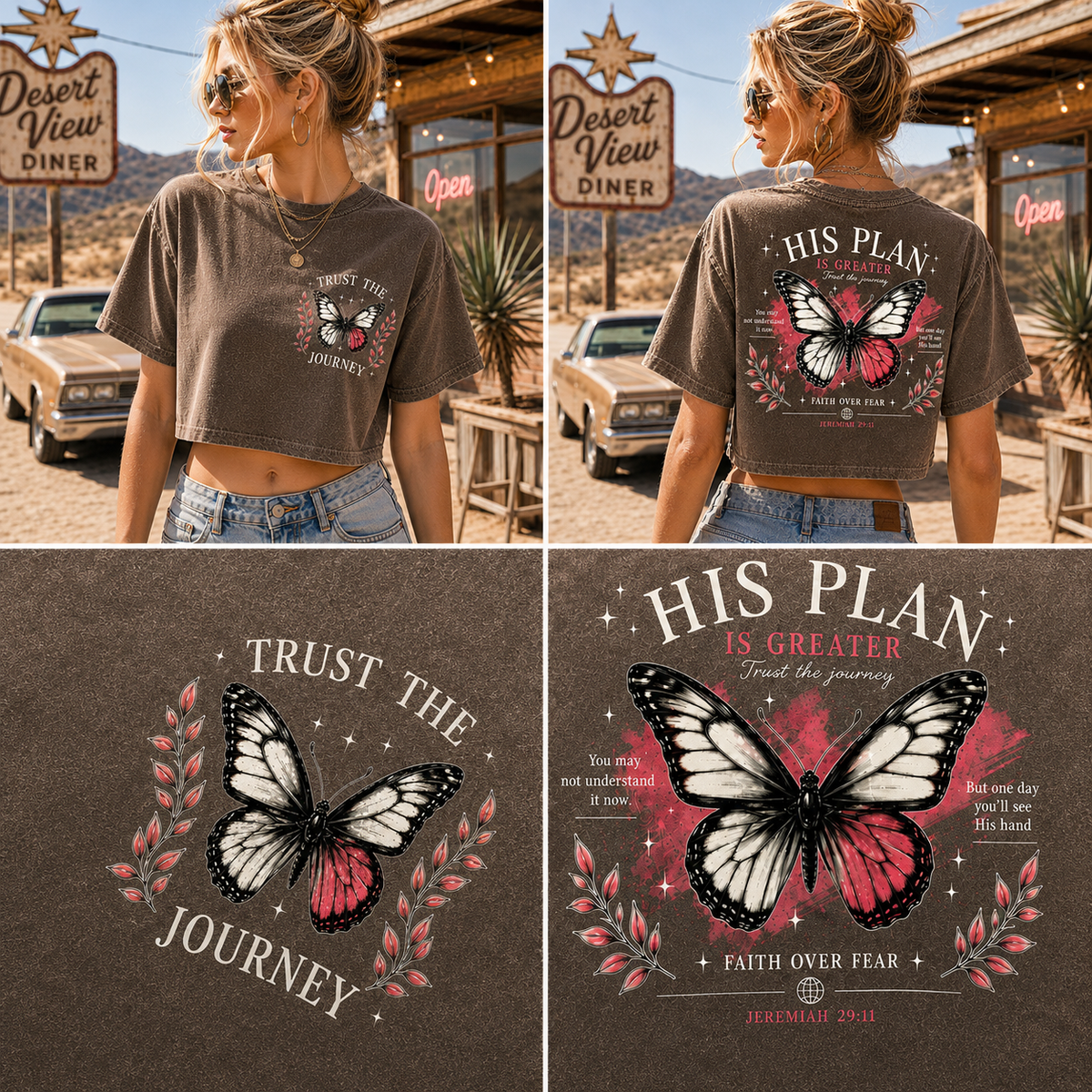 His Plan Is Greater Butterfly Crop Top – Vintage Faith Tee