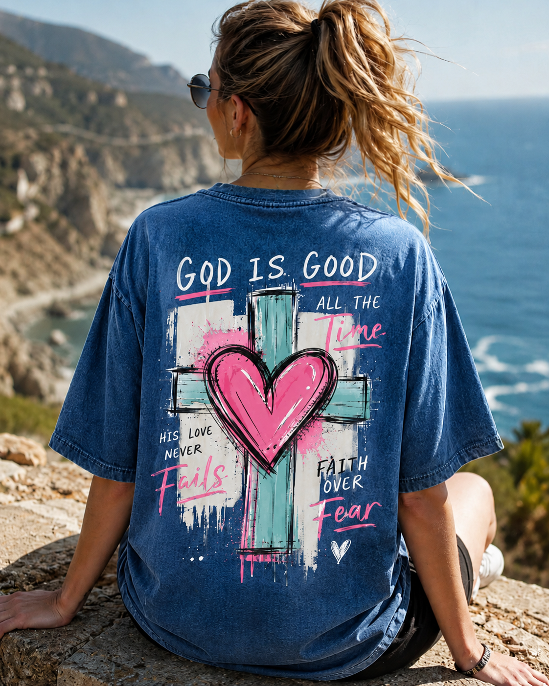 Vintage Faith Cross Oversized T-Shirt