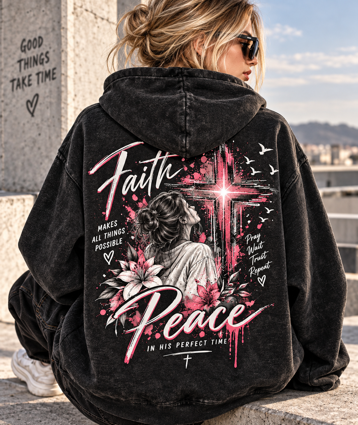 Faith & Peace Graphic Hoodie – Vintage Christian Style