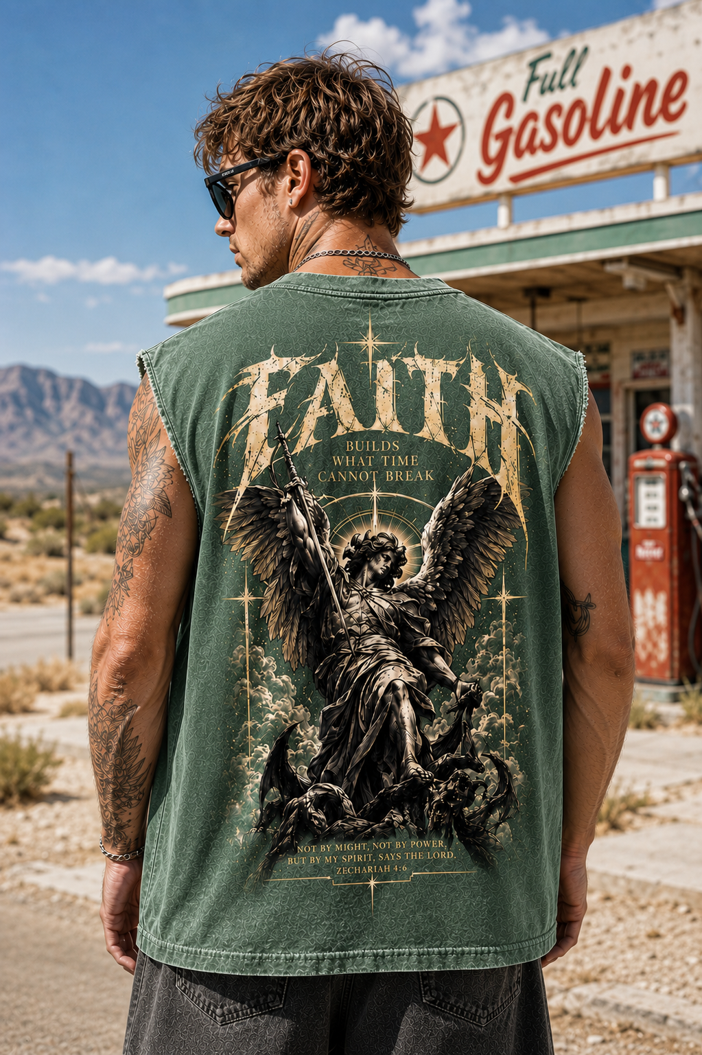 Washed Black Faith Angel Muscle Tee
