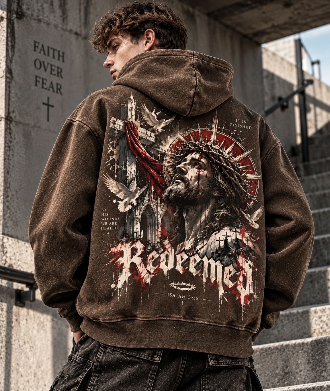 Redeemed Faith Vintage Hoodie – Washed Beige