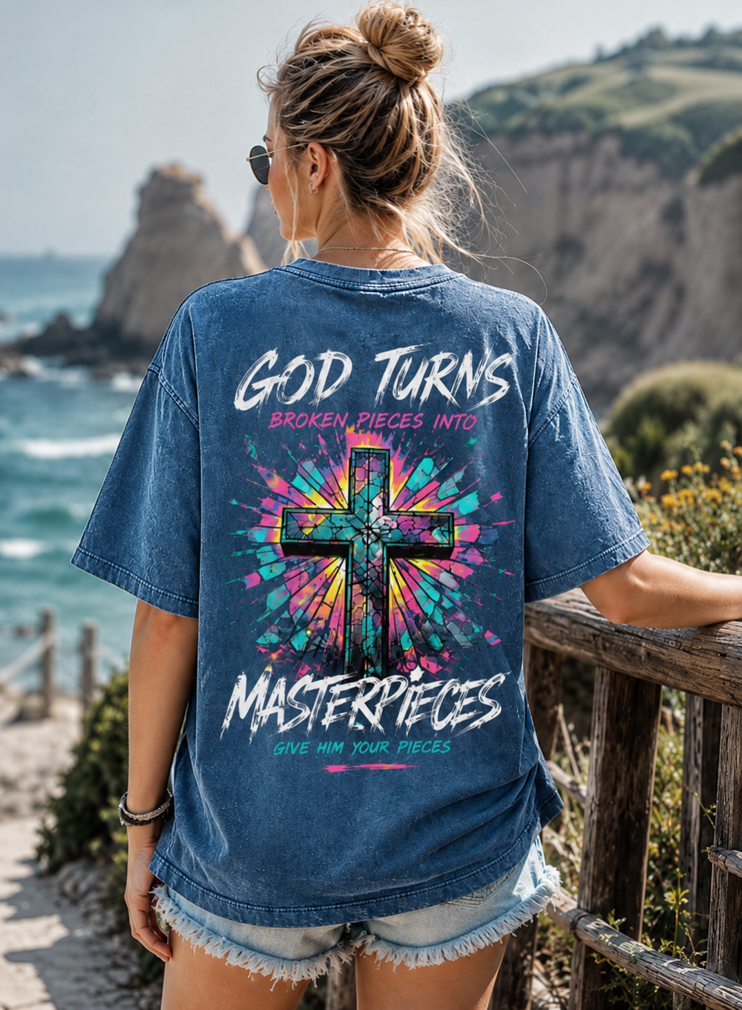 God Turns Broken Pieces Into Masterpieces – Vintage Cross Graphic Tee