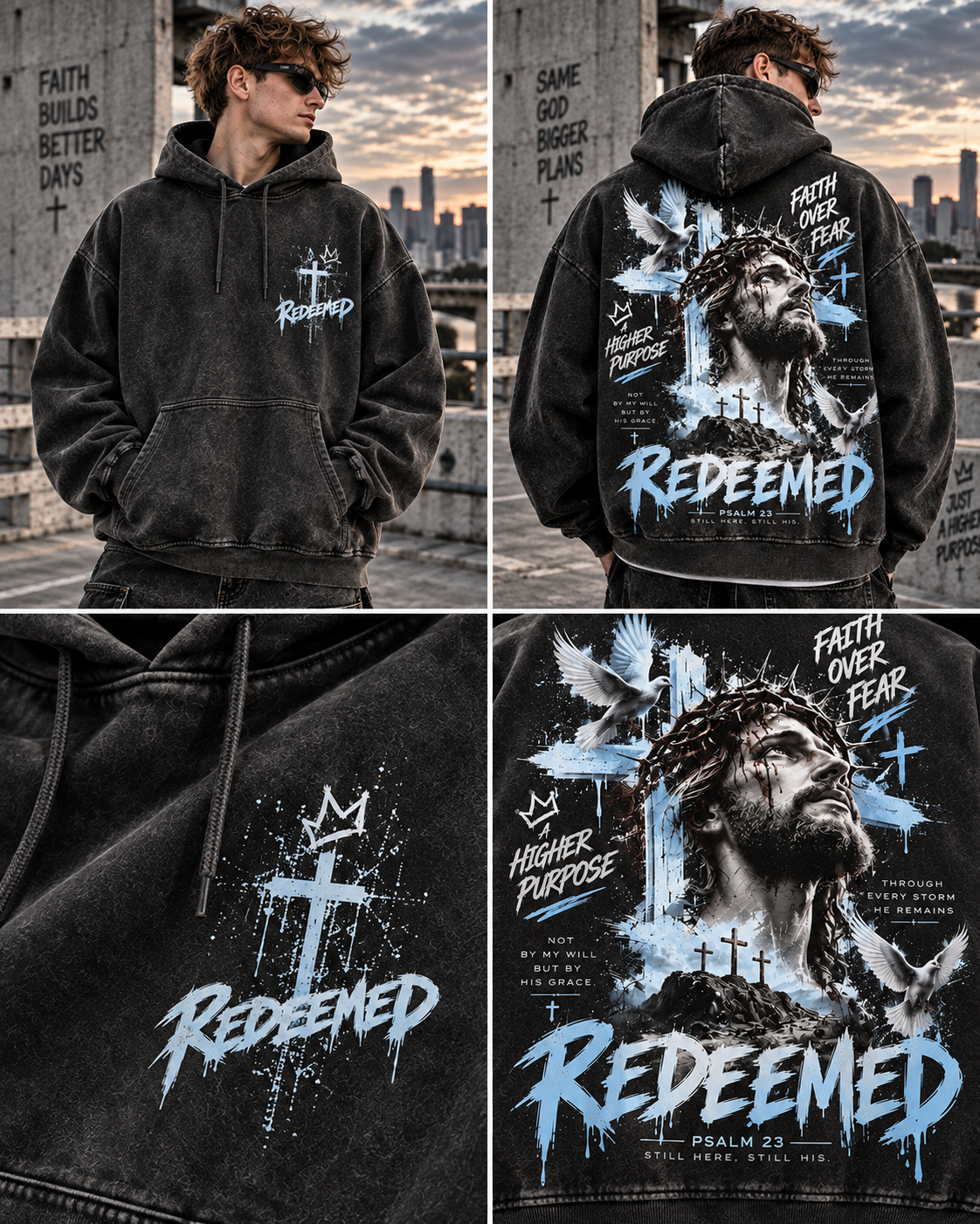⭐ Redeemed Faith Hoodie – Vintage Christian Streetwear