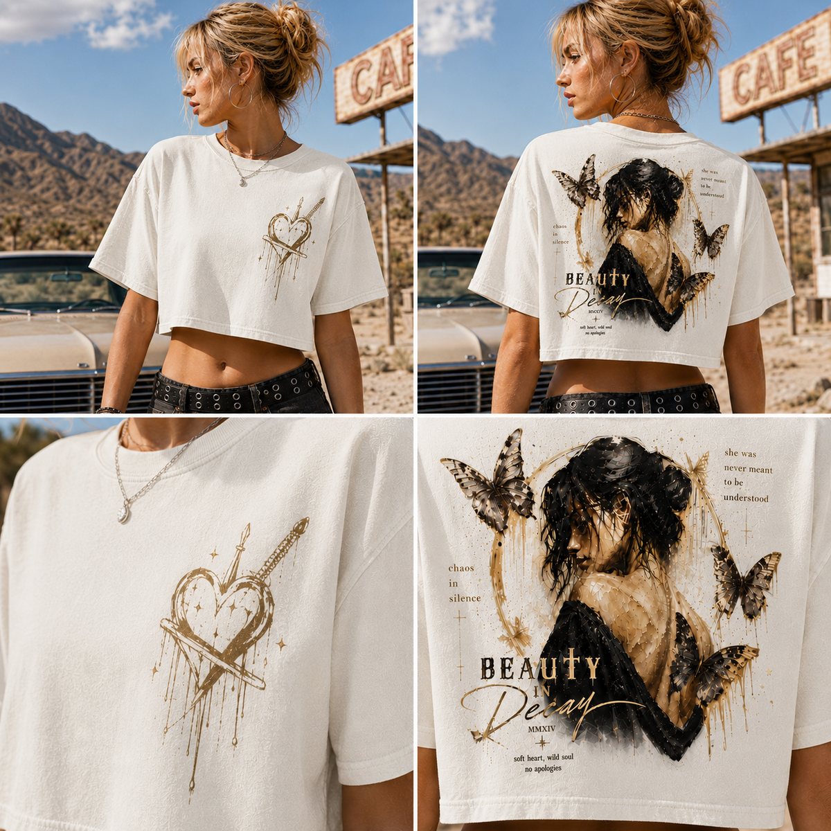 Beauty in Decay – Vintage Butterfly Crop Top