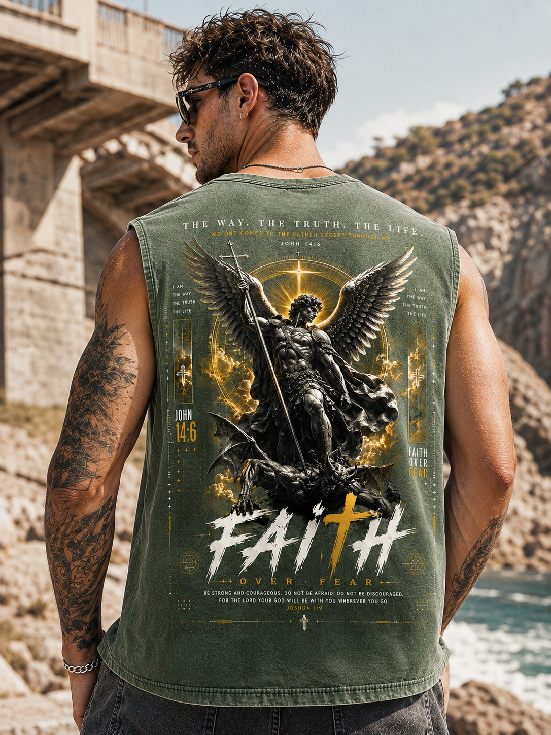 Faith Over Fear – Vintage Angel Washed Tank Top