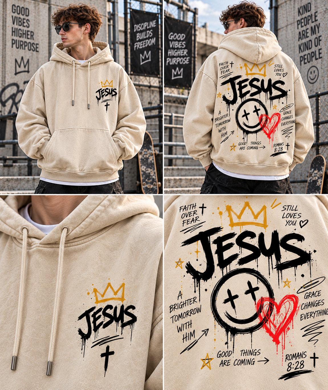 Faith Over Fear – Vintage Jesus Wash Hoodie