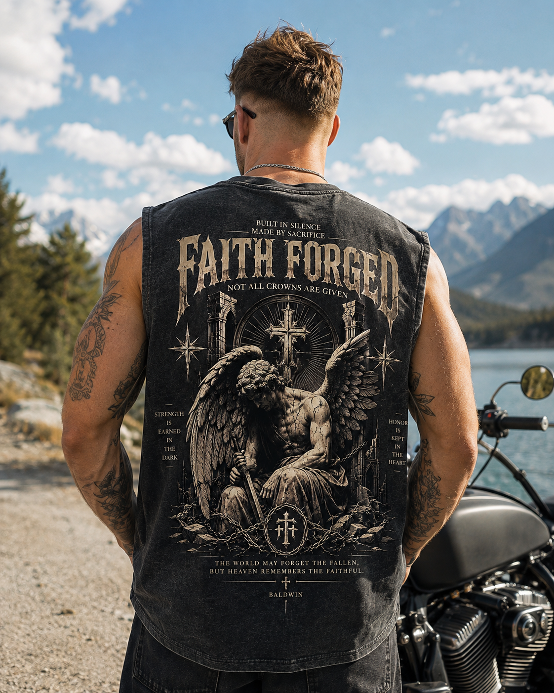 Faith Forged Washed Black Tank Top – Gothic Vintage Graphic