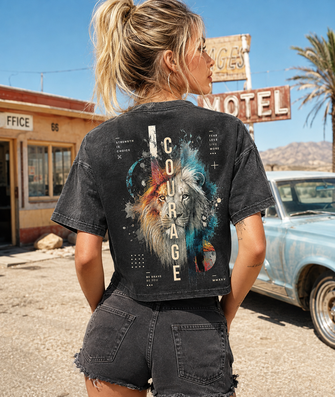 Courage Lion – Vintage Washed Graphic Crop Top