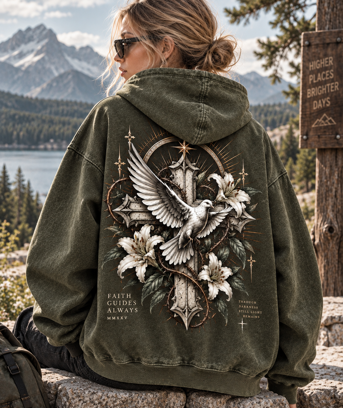 Faith Guides Always Hoodie – Vintage Cross & Dove
