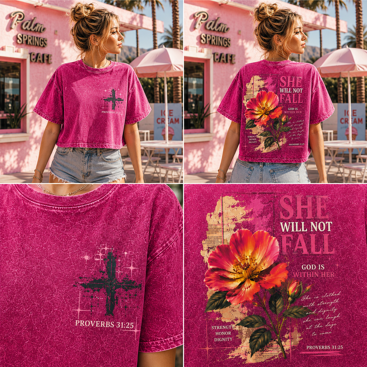She Will Not Fall – Vintage Floral Faith Crop Top