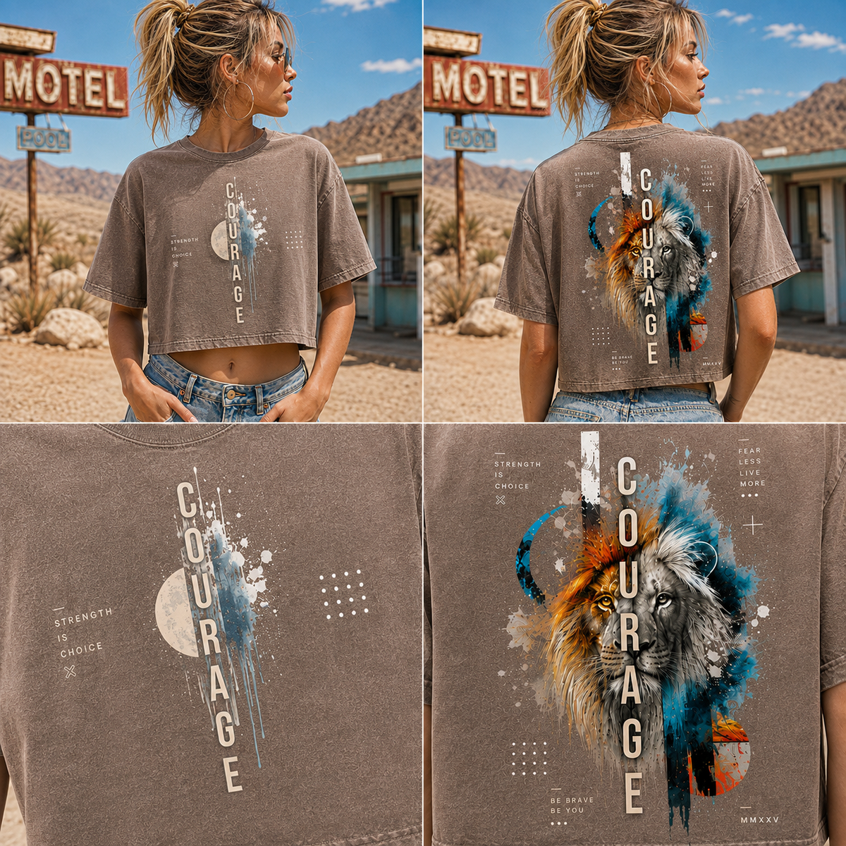 Courage Lion – Vintage Washed Graphic Crop Top