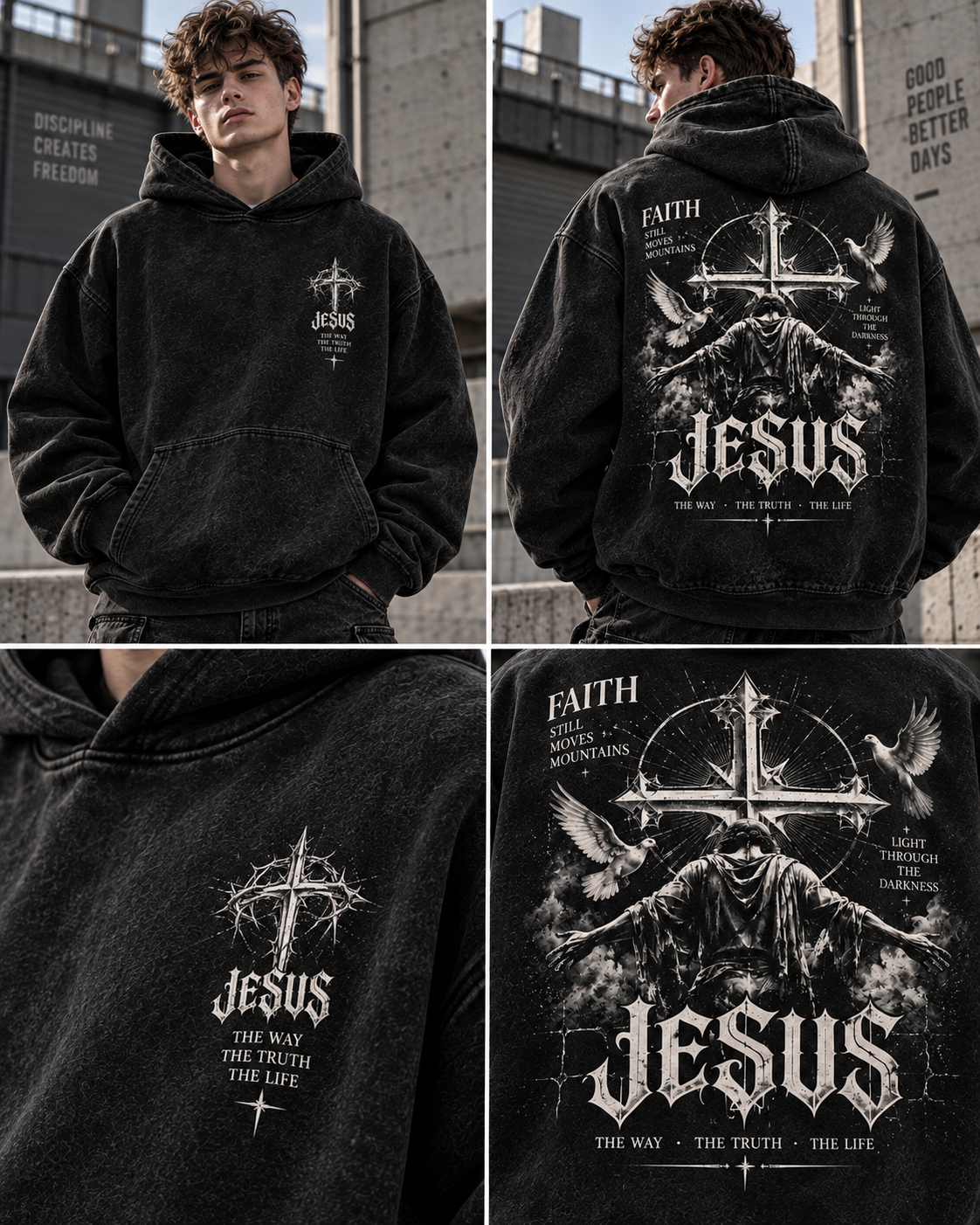 Faith Vintage Cross Hoodie – Wash Beige