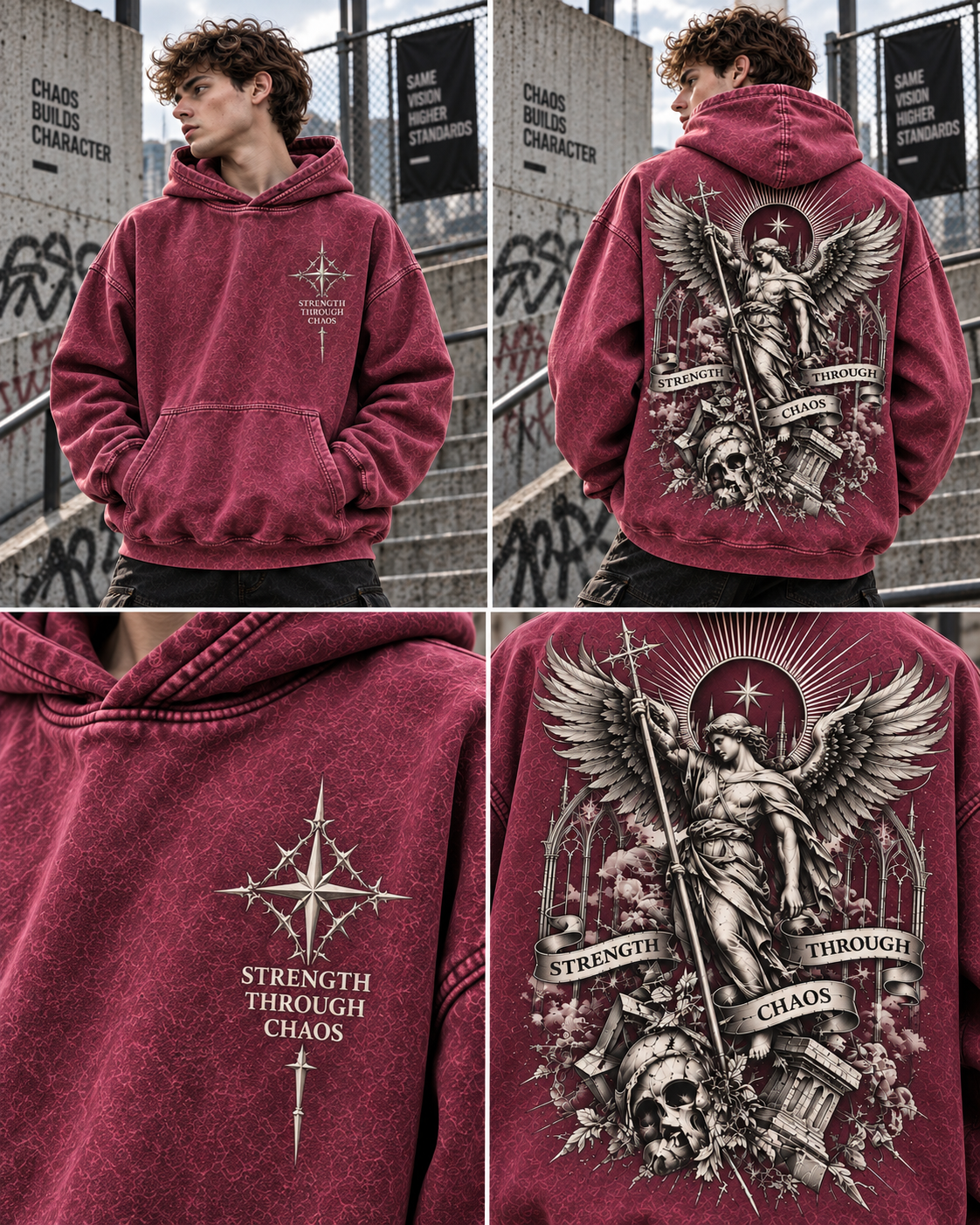 Strength Through Chaos – Vintage Gothic Angel Hoodie