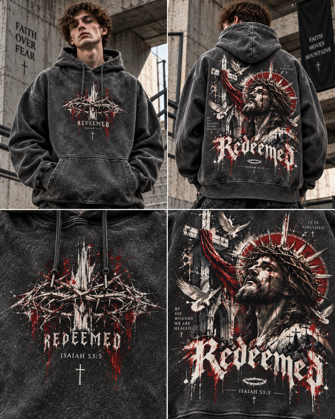 Redeemed Faith Vintage Hoodie – Washed Beige