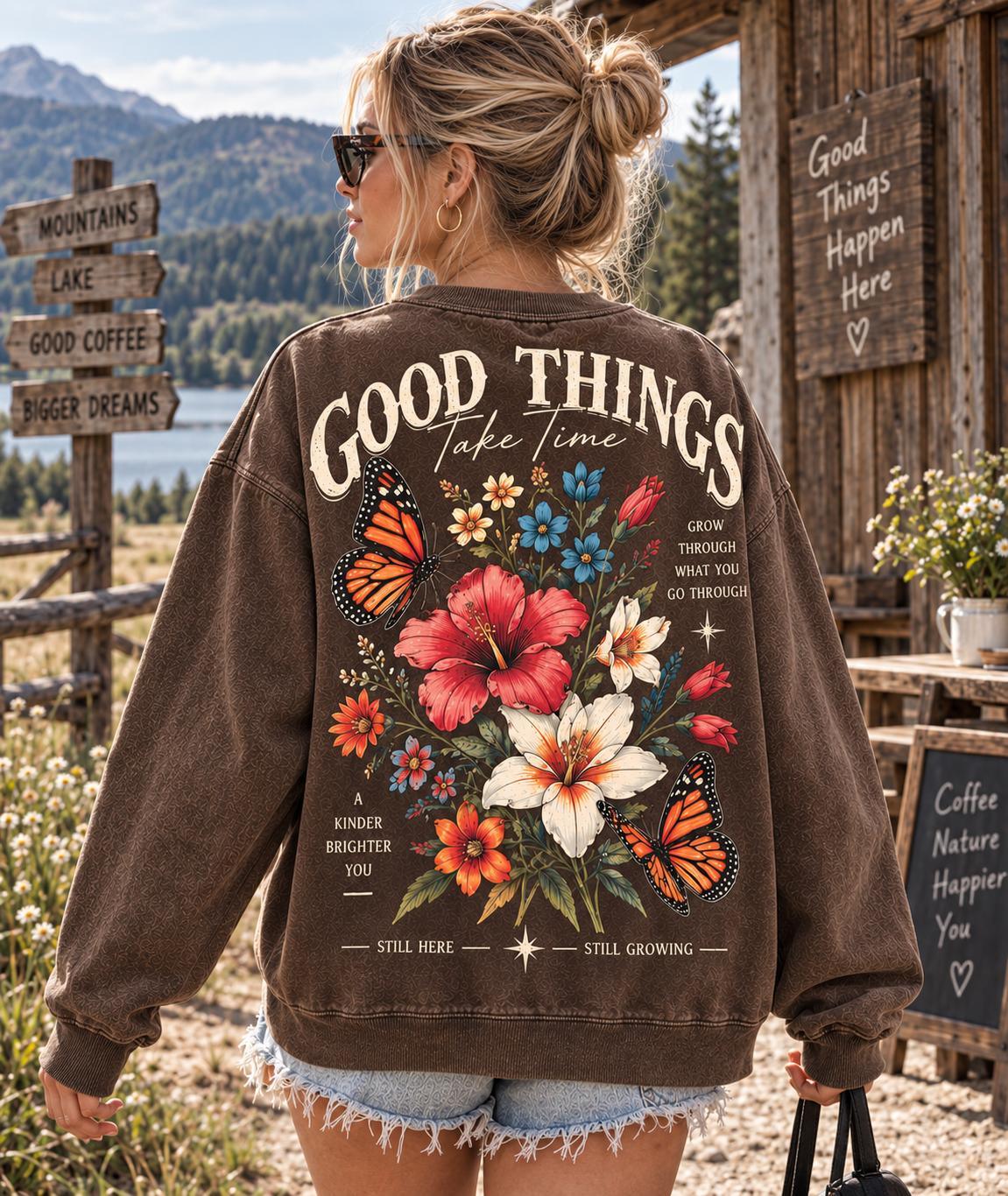 Good Things Take Time – Vintage Floral Sweatshirt