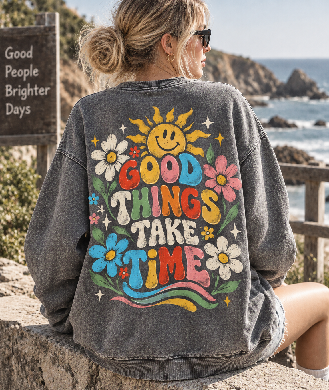 Good Things Take Time – Vintage Floral Sweatshirt