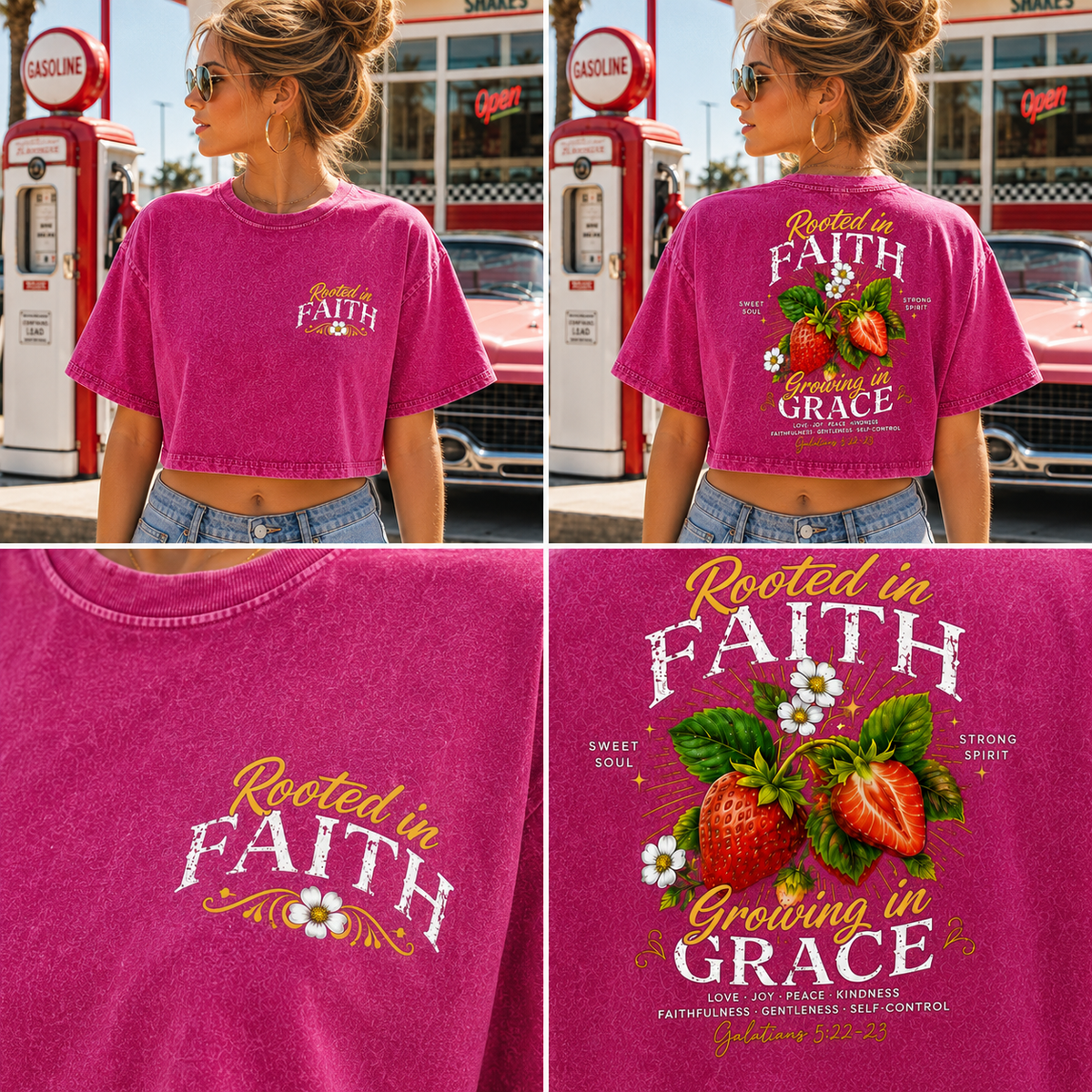 Rooted in Faith Growing in Grace – Vintage Washed Crop Tee