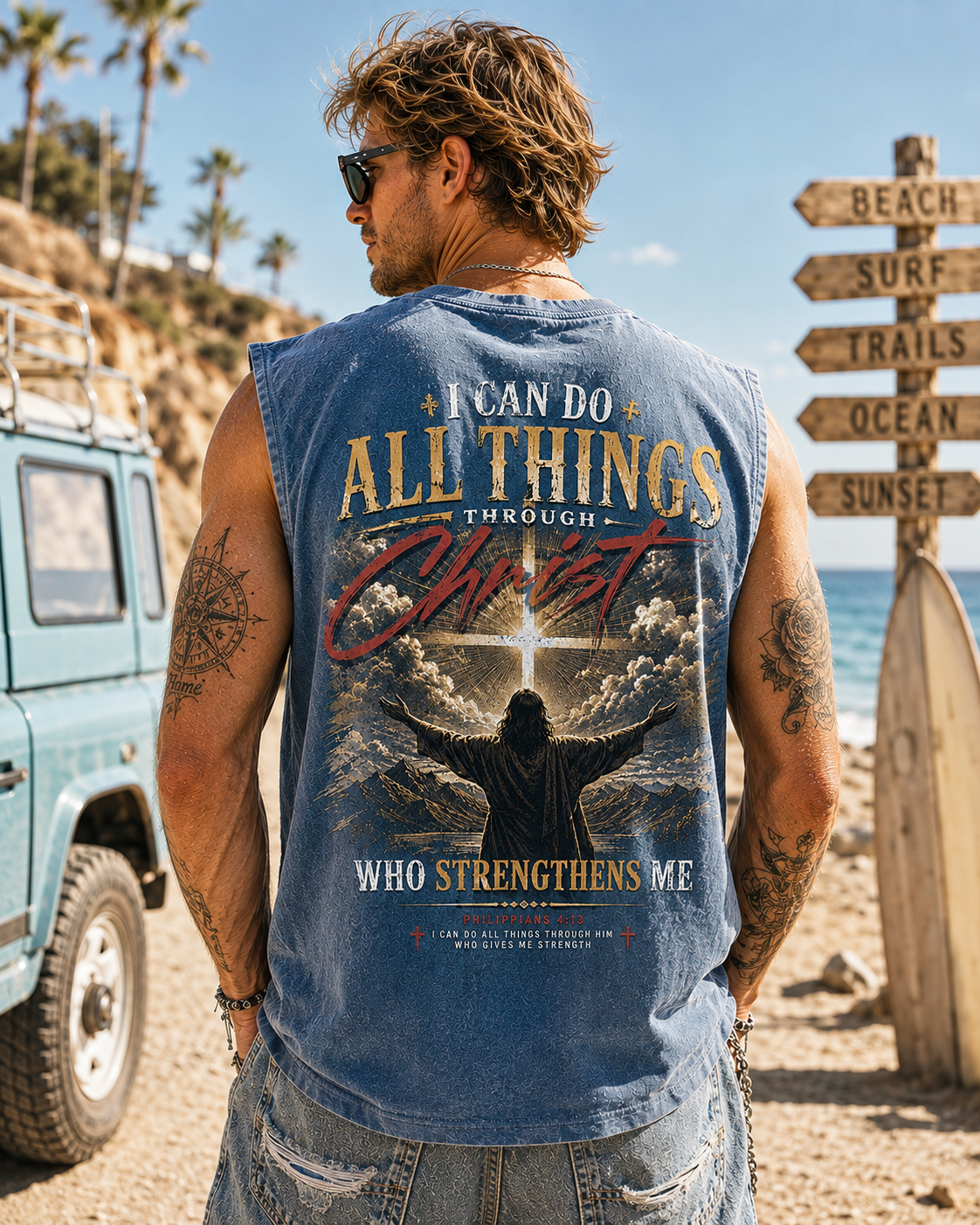 Philippians 4:13 Vintage Washed Muscle Tee