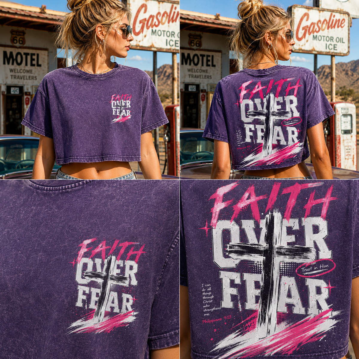 Faith Over Fear – Vintage Cross Crop Top
