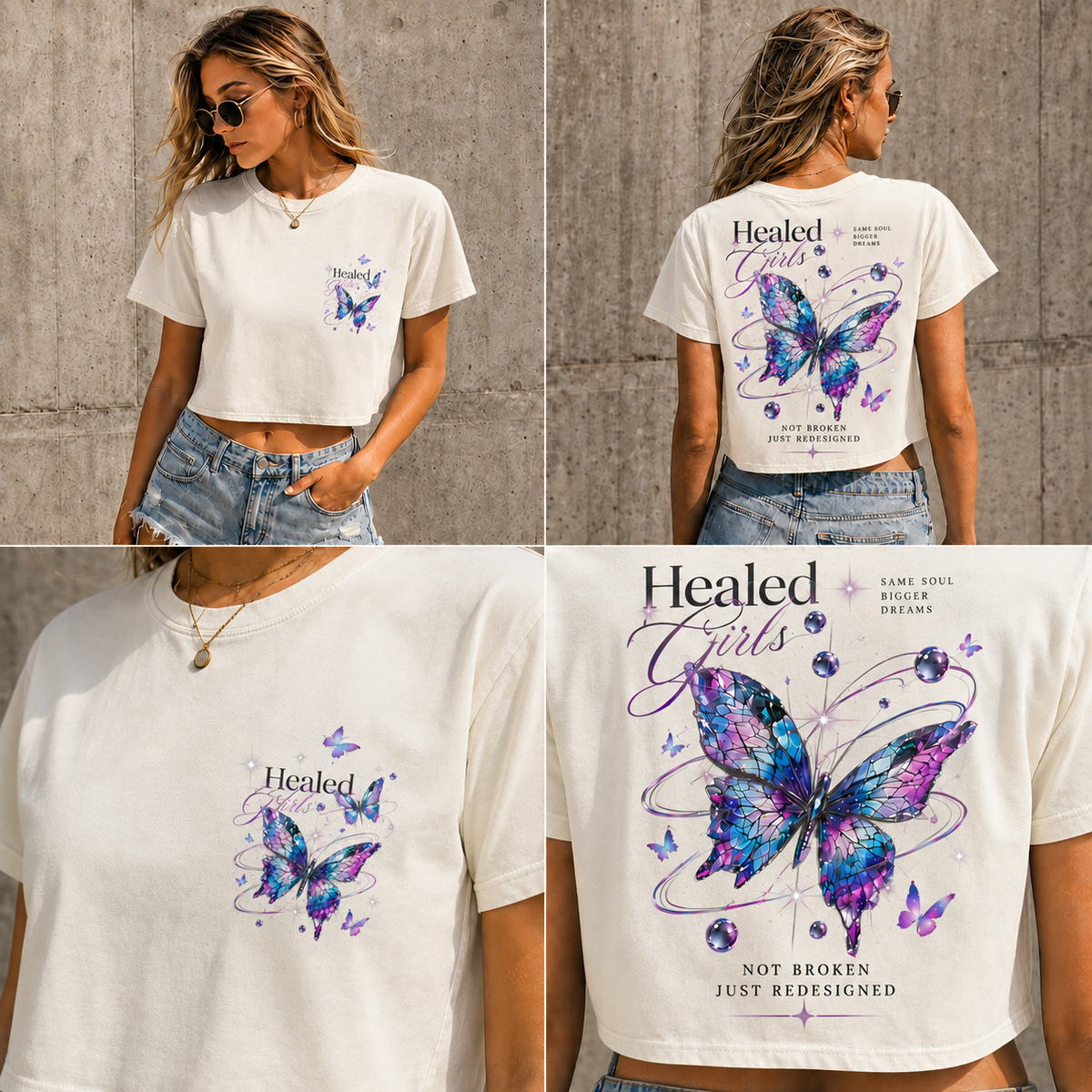Healed Girls Butterfly Crop Top