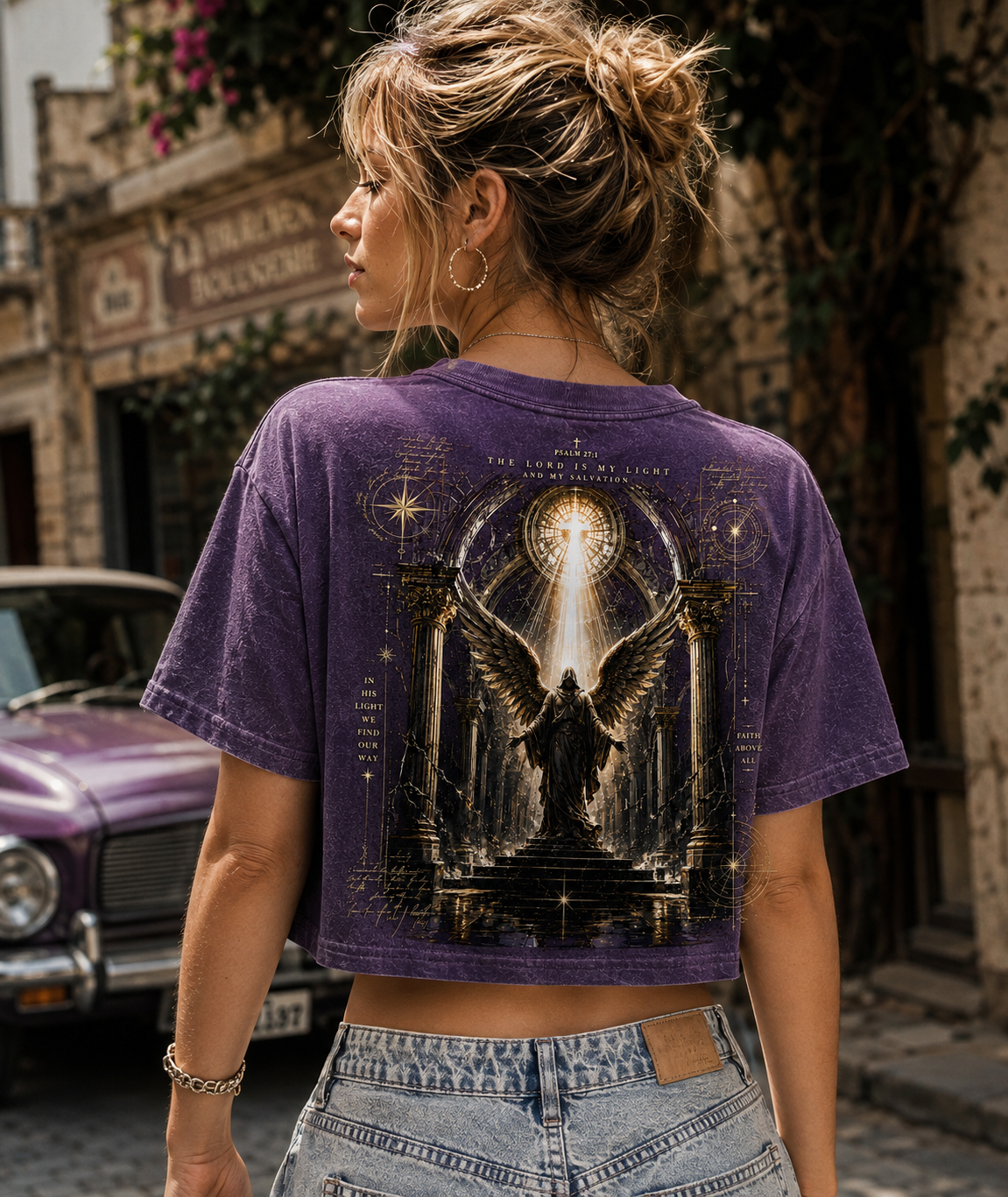 Psalm 27:1 Angel Vintage Crop Top