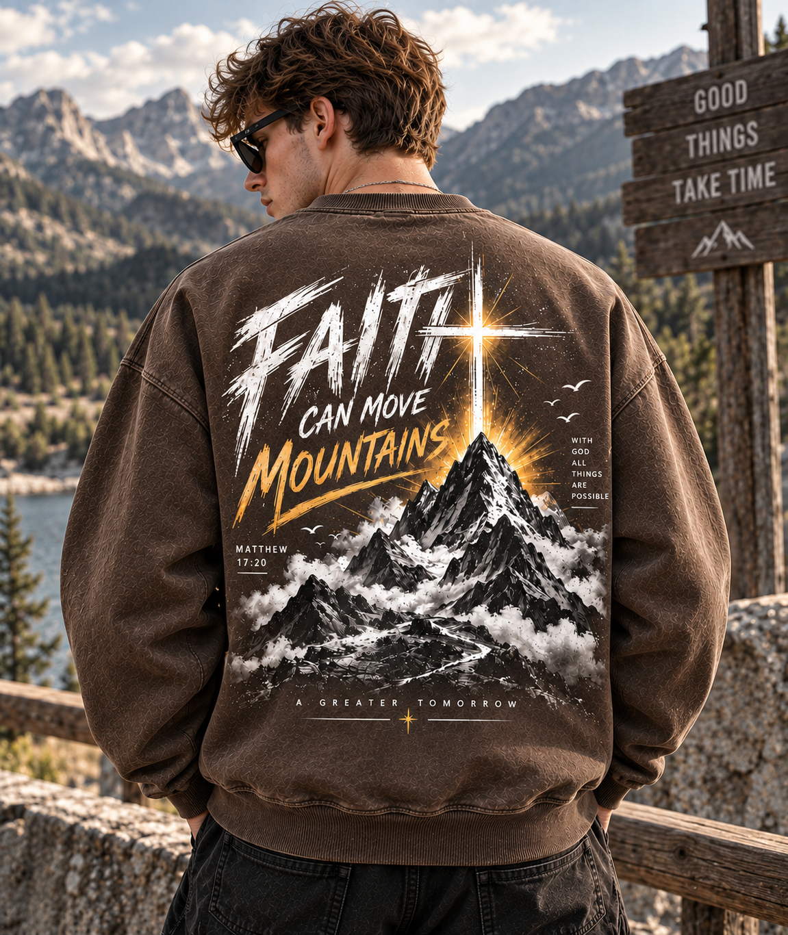 Faith Can Move Mountains – Vintage Mountain Sweatshirt