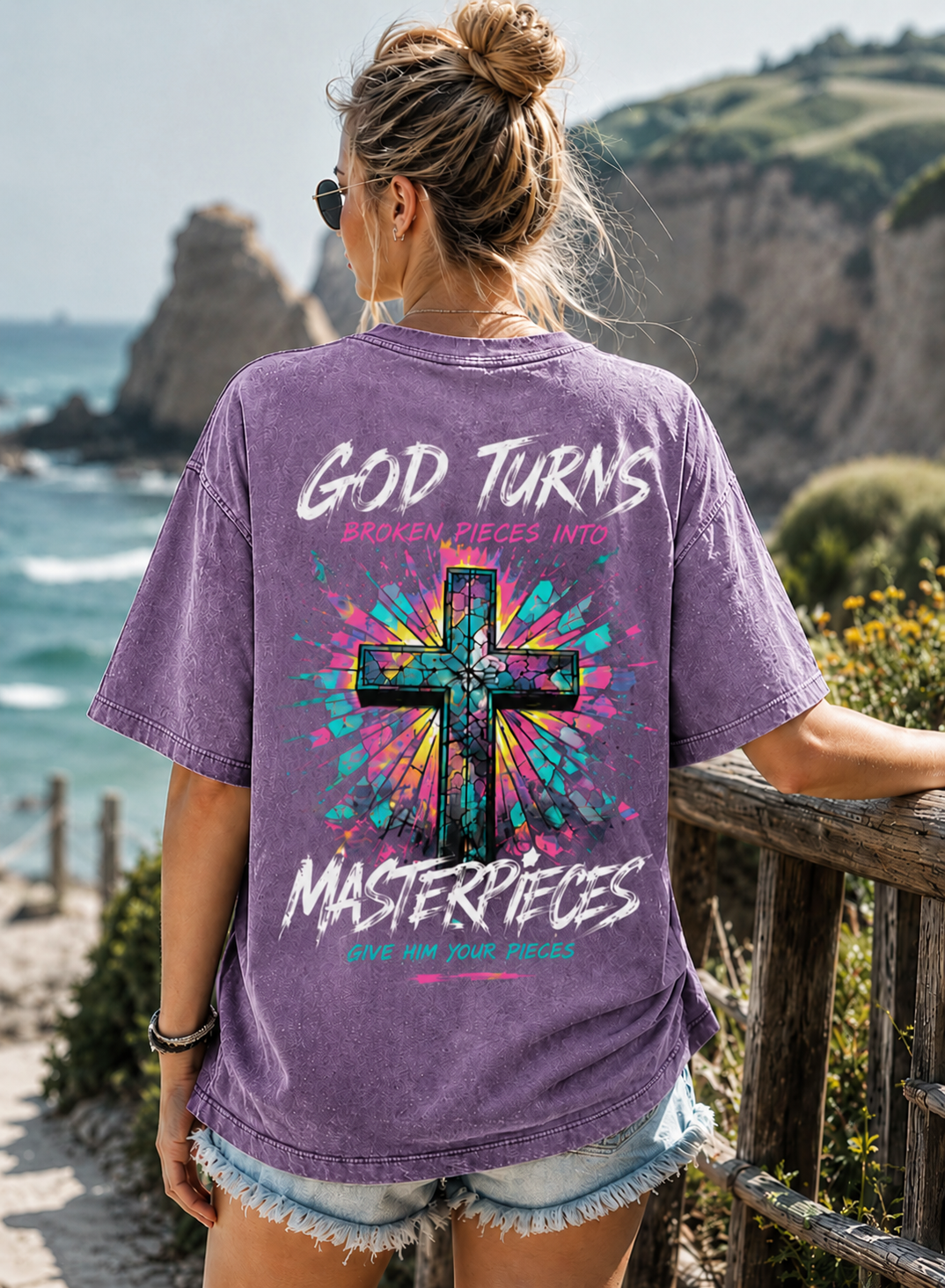 God Turns Broken Pieces Into Masterpieces – Vintage Cross Graphic Tee