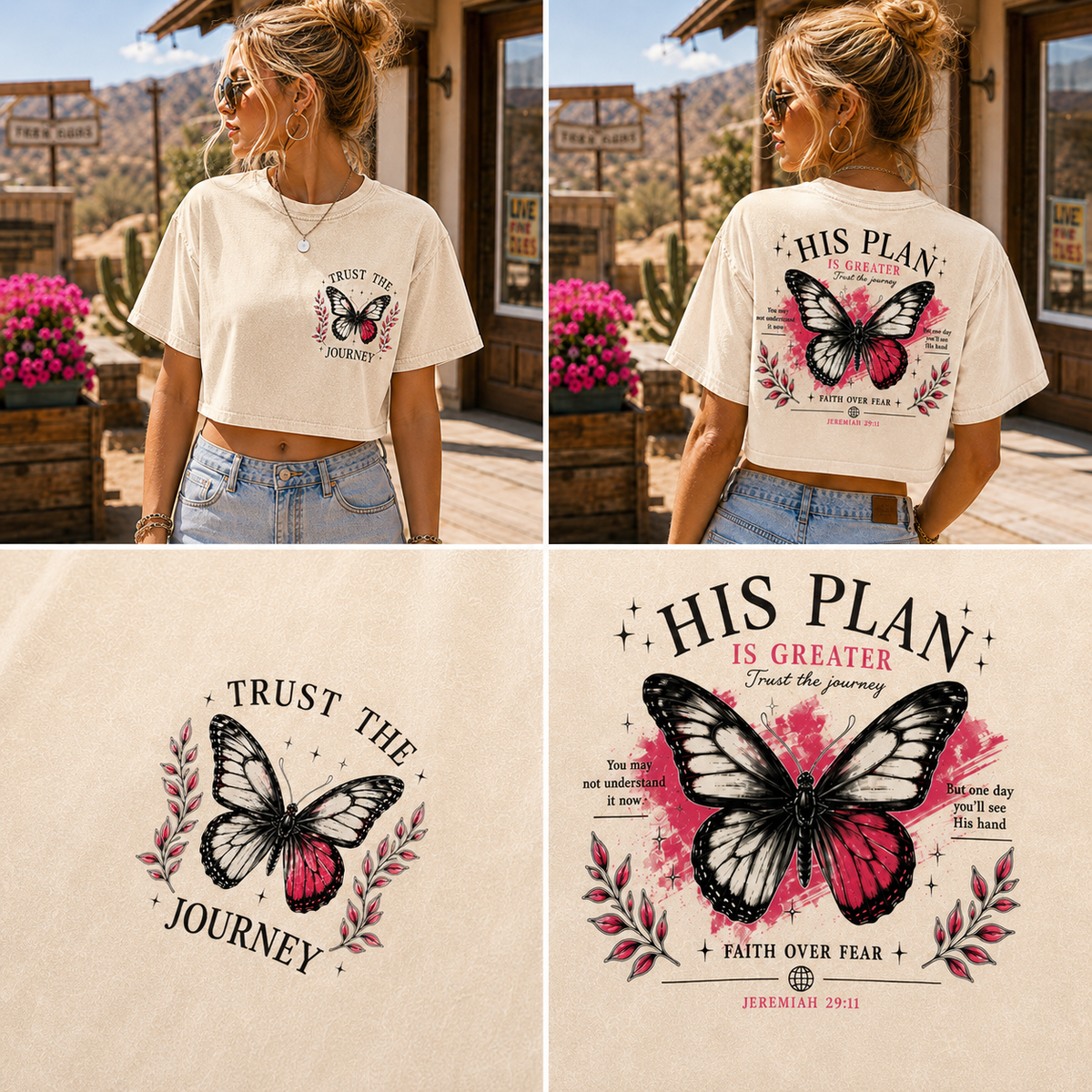 His Plan Is Greater Butterfly Crop Top – Vintage Faith Tee