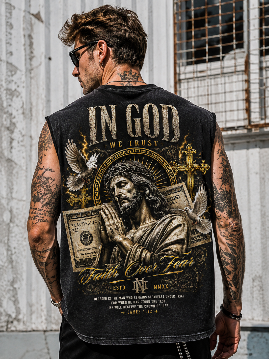IN GOD Faith Over Fear – Washed Vintage Muscle Tee