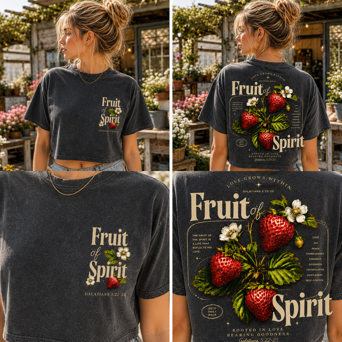 Fruit of Spirit Vintage Crop Top – Faith & Strawberry Tee