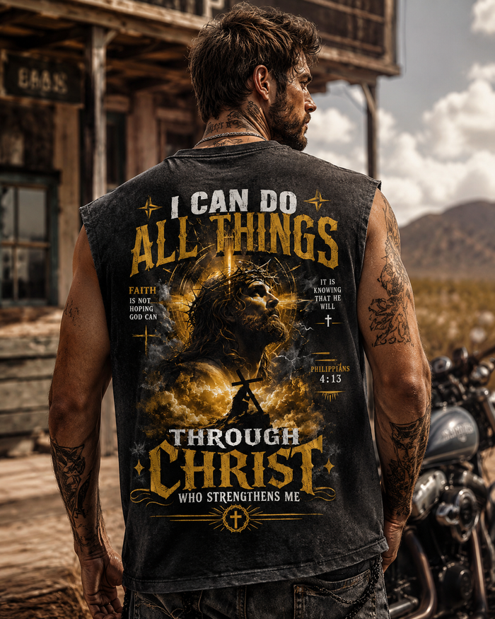 Through Christ – Washed Black Christian Tank Top