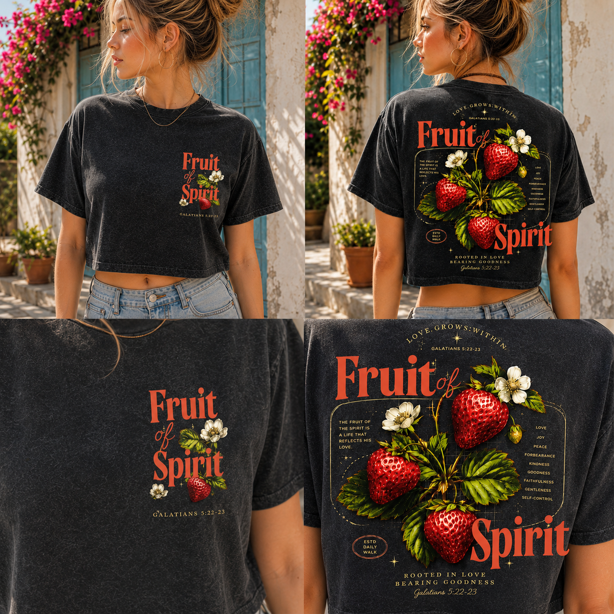 Fruit of Spirit Vintage Crop Top – Faith & Strawberry Tee