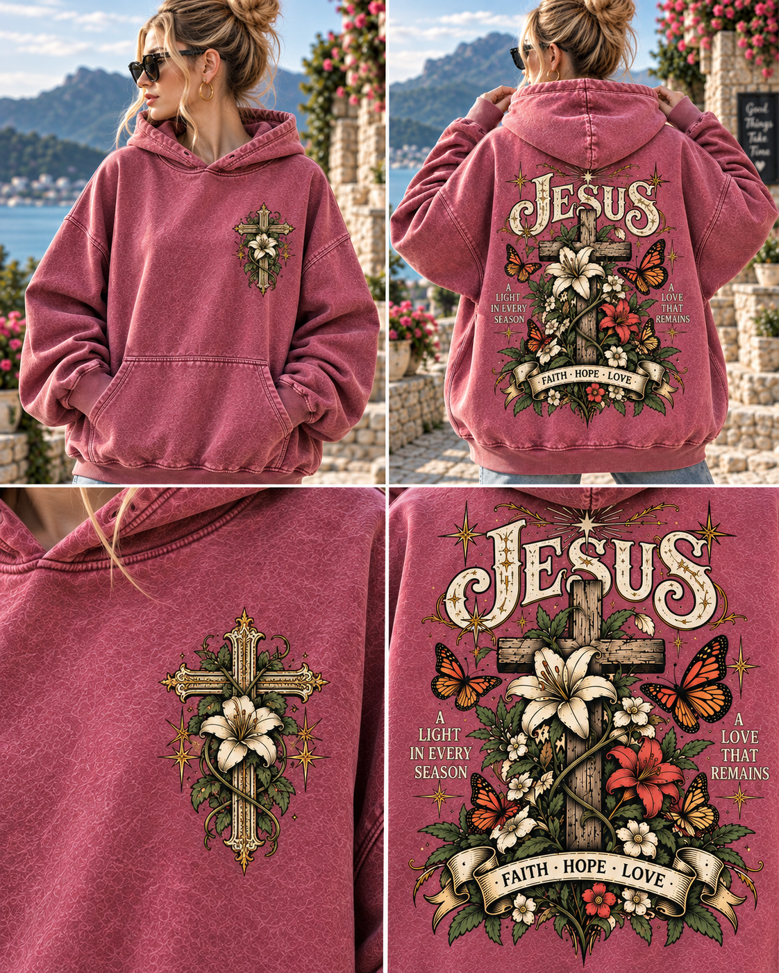 Vintage Jesus Cross Hoodie – Faith Hope Love