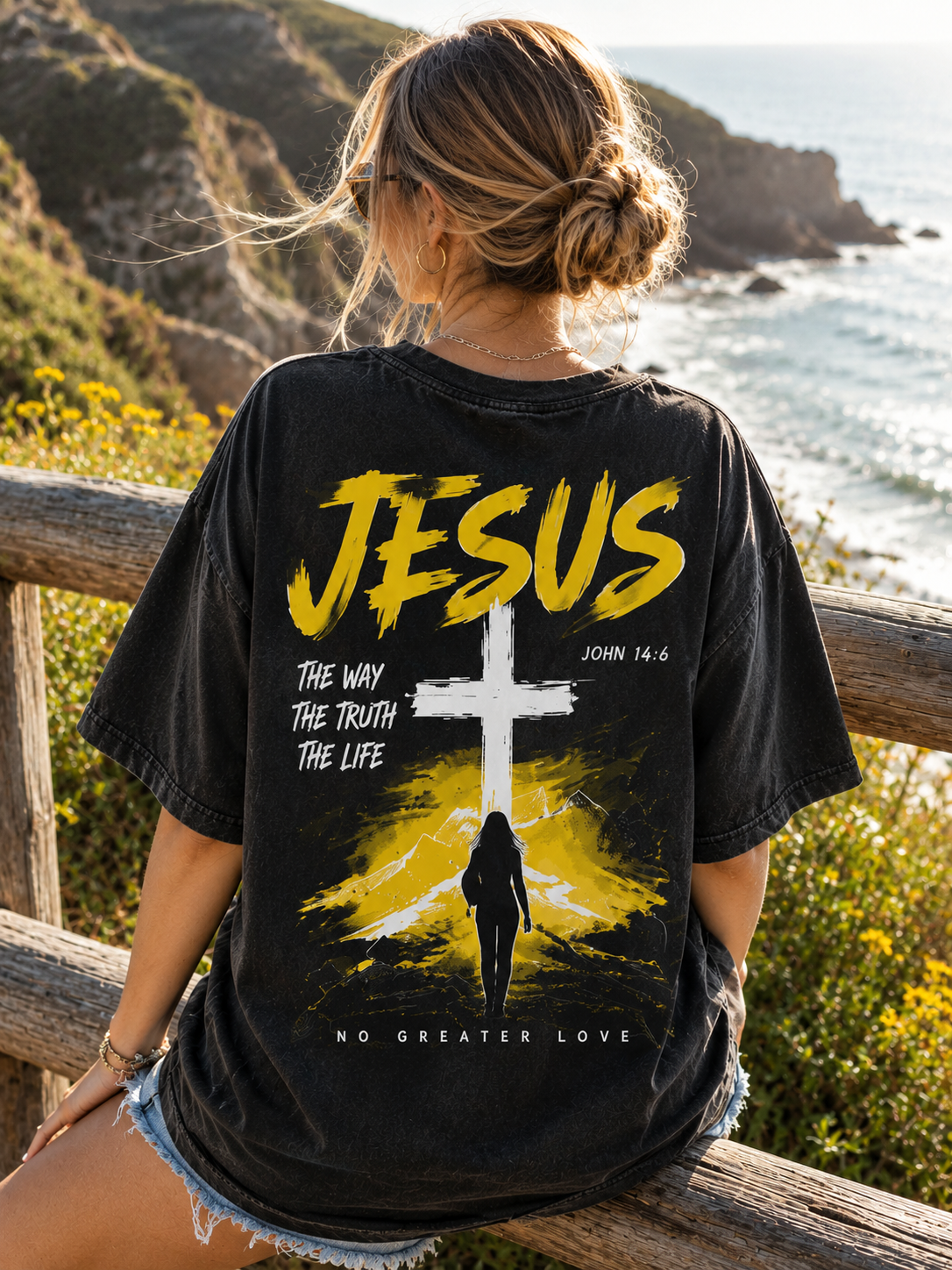 Vintage Jesus Cross Oversized T-Shirt – Faith Graphic Tee