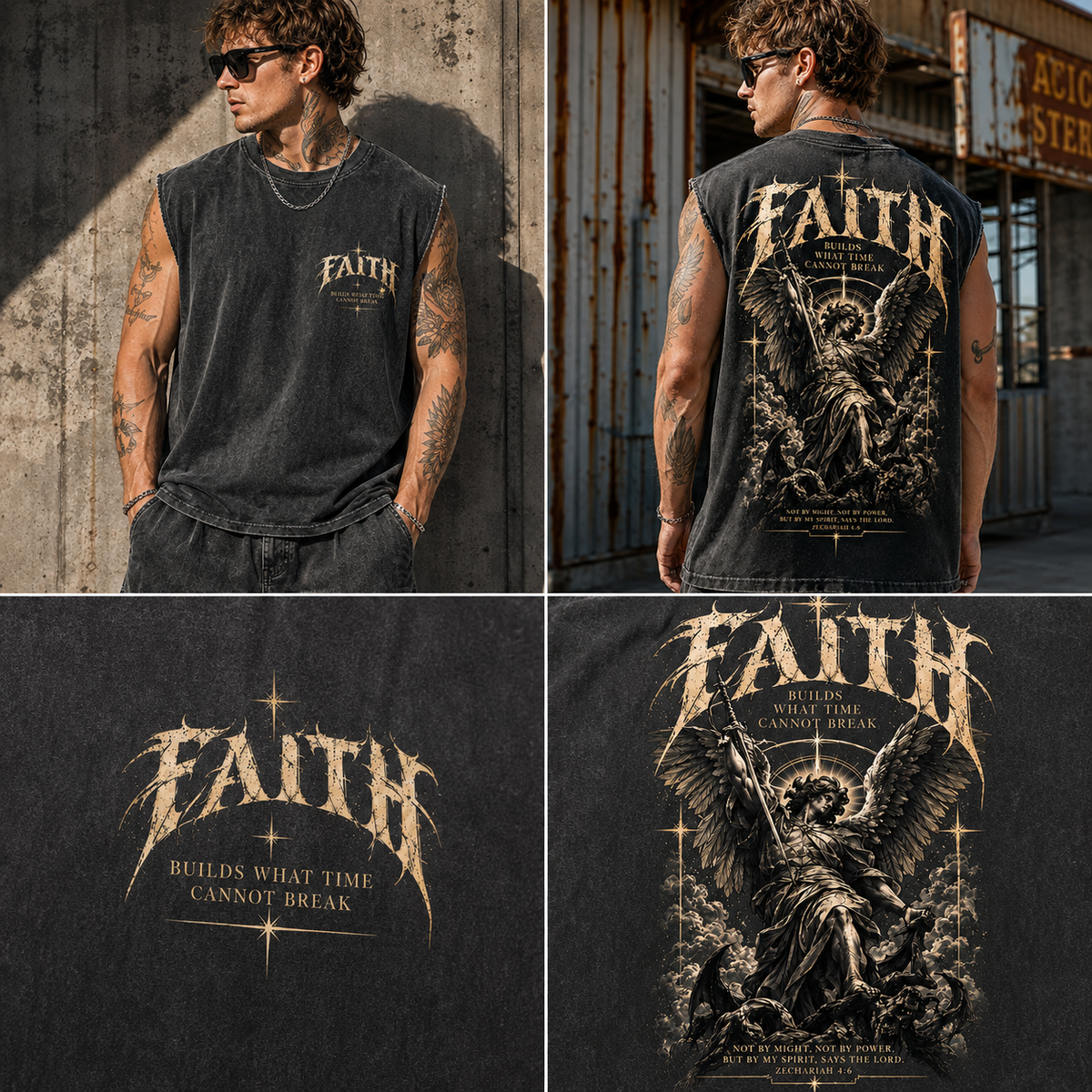 Washed Black Faith Angel Muscle Tee