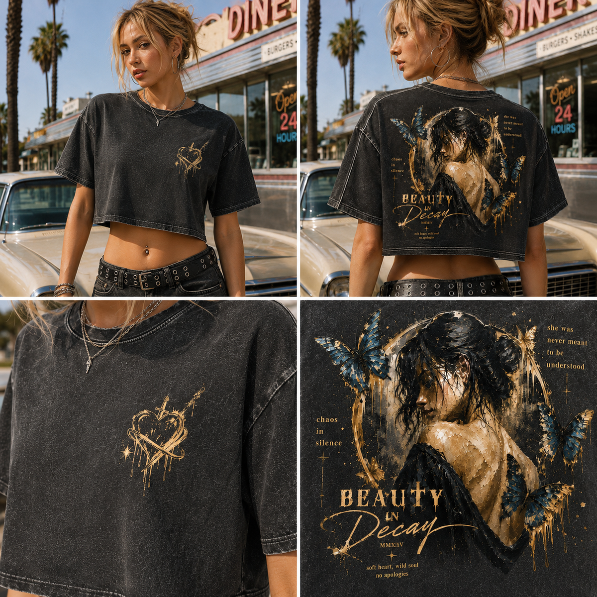 Beauty in Decay – Vintage Butterfly Crop Top