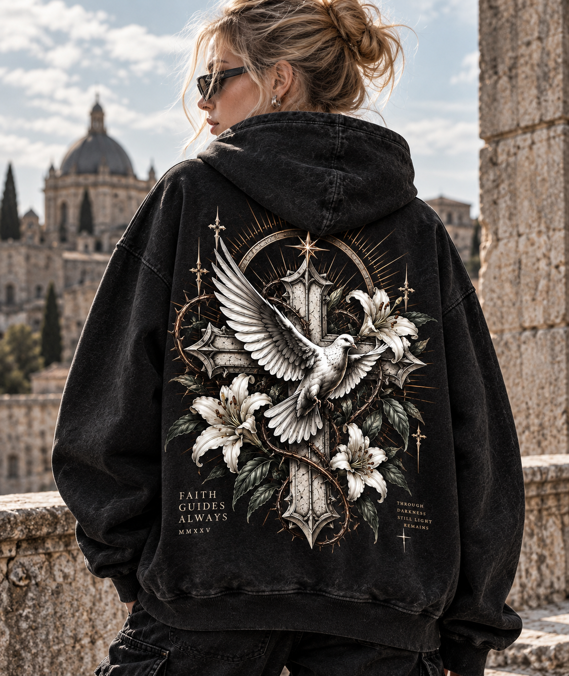 Faith Guides Always Hoodie – Vintage Cross & Dove